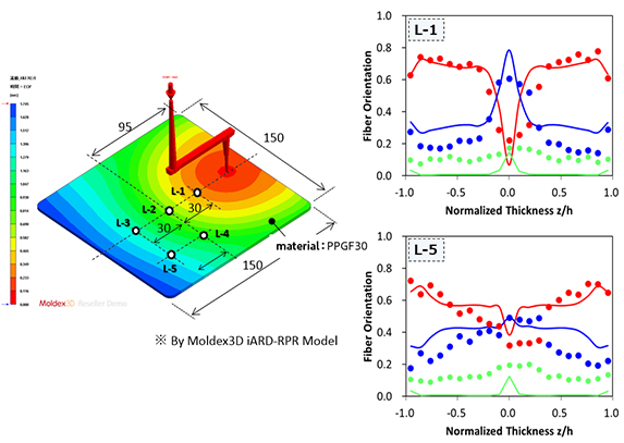 Prediction of the fiber orientation distribution (Moldex3D)