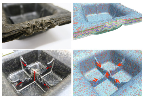 Comparison between the mid-test deformation geometry (left) and the simulation result (right)