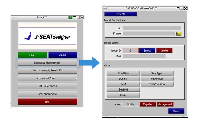 Access database via the J-SEATdesigner GUI