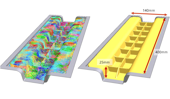 Deformed geometry of fiber (beam) and matrix resin (solid)