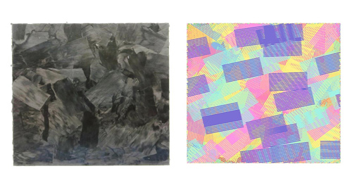 ROS系不連続長繊維強化樹脂材：実機（左）、解析モデル（右）