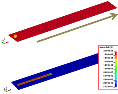 図3. 物体（DEM要素）がシェル上を摺動する際の摩耗量評価
