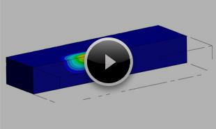 補修溶接を想定した溶接シミュレーション（応力分布（左）と温度分布（右））