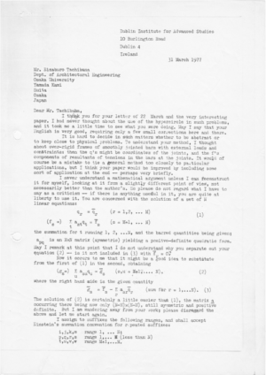 写真-１&emsp;J.L.Synge&nbsp;先生からの書簡&nbsp;(31&nbsp;March,&nbsp;1977)